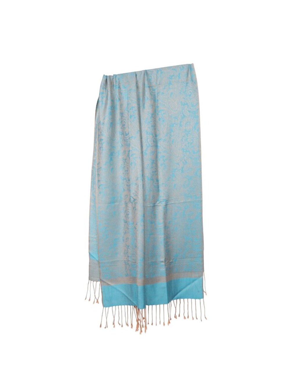 Paisley Pashmina Shawl Wrap Fringe Elegant Blue Gold 72"x27" Soft Evening Winter